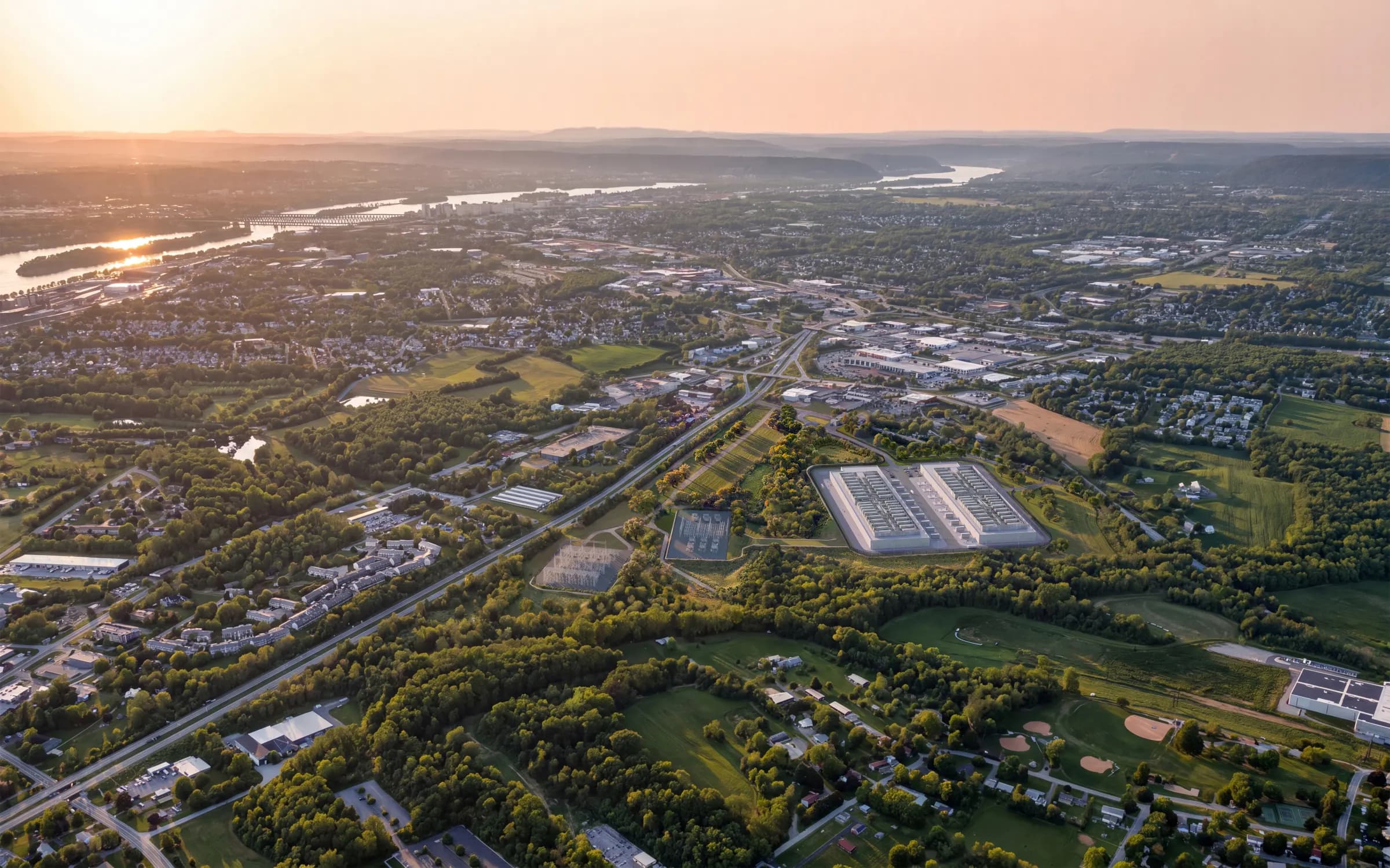 Aerial view outlining the proposed Project Gravity project site in Archbald, PA